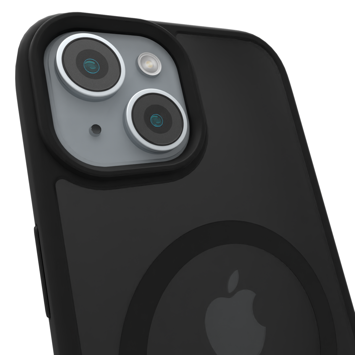 Casing MagSafe Hybrid Matte Āsenaru, dilengkapi bumper TPU hitam matte dan bagian belakang abu-abu tembus pandang, dirancang untuk daya tahan dan perlindungan perangkat sepenuhnya, kompatibel dengan aksesori MagSafe.
