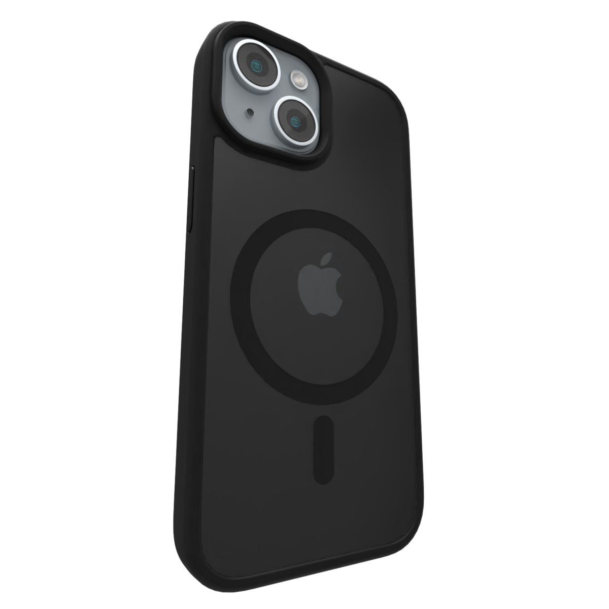 Casing MagSafe Hybrid Matte Āsenaru, dilengkapi bumper TPU hitam matte dan bagian belakang abu-abu tembus pandang, dirancang untuk daya tahan dan perlindungan perangkat sepenuhnya, kompatibel dengan aksesori MagSafe.