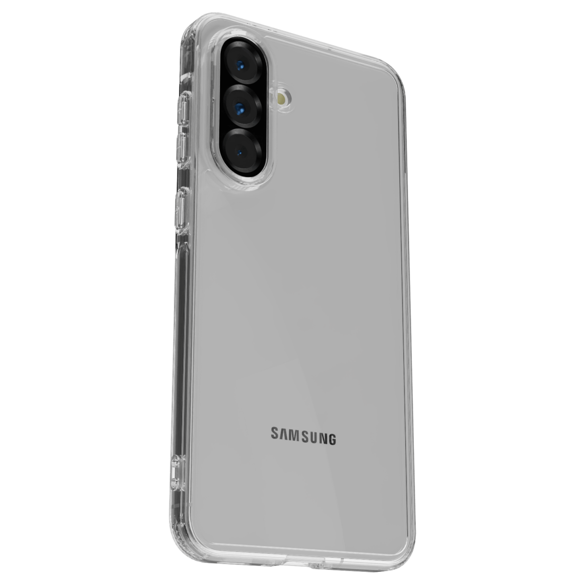 The Āsenaru Lite Hybrid Case, a slim 1.3mm Galaxy A56 case with transparent TPU bumpers and a rigid polycarbonate back, showcasing full protection.