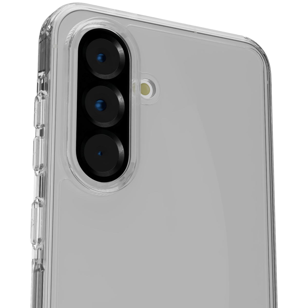 The Āsenaru Lite Hybrid Case, a slim 1.3mm Galaxy A56 case with transparent TPU bumpers and a rigid polycarbonate back, showcasing full protection.