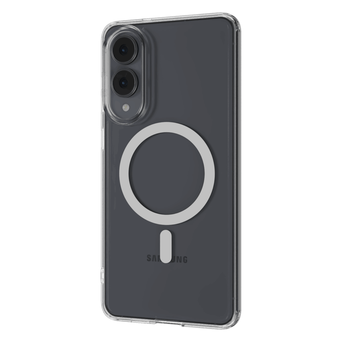 The Āsenaru Lite Hybrid Magsafe Case, a slim 1.3mm Galaxy S25 case with transparent TPU bumpers and a rigid polycarbonate back, showcasing full protection and MagSafe compatibility.
