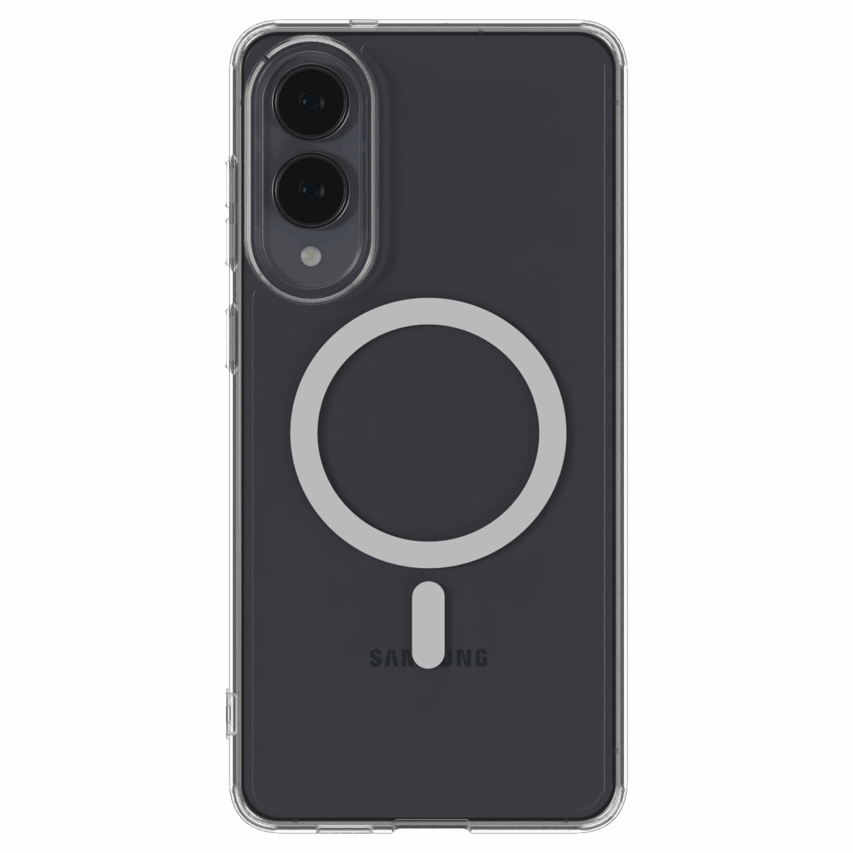 The Āsenaru Lite Hybrid Magsafe Case, a slim 1.3mm Galaxy S25 case with transparent TPU bumpers and a rigid polycarbonate back, showcasing full protection and MagSafe compatibility.
