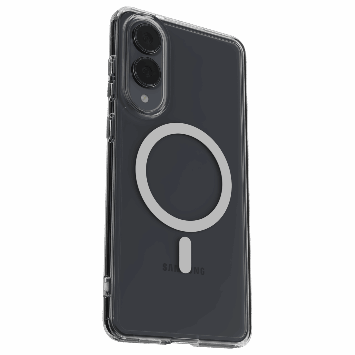 The Āsenaru Lite Hybrid Magsafe Case, a slim 1.3mm Galaxy S25 case with transparent TPU bumpers and a rigid polycarbonate back, showcasing full protection and MagSafe compatibility.