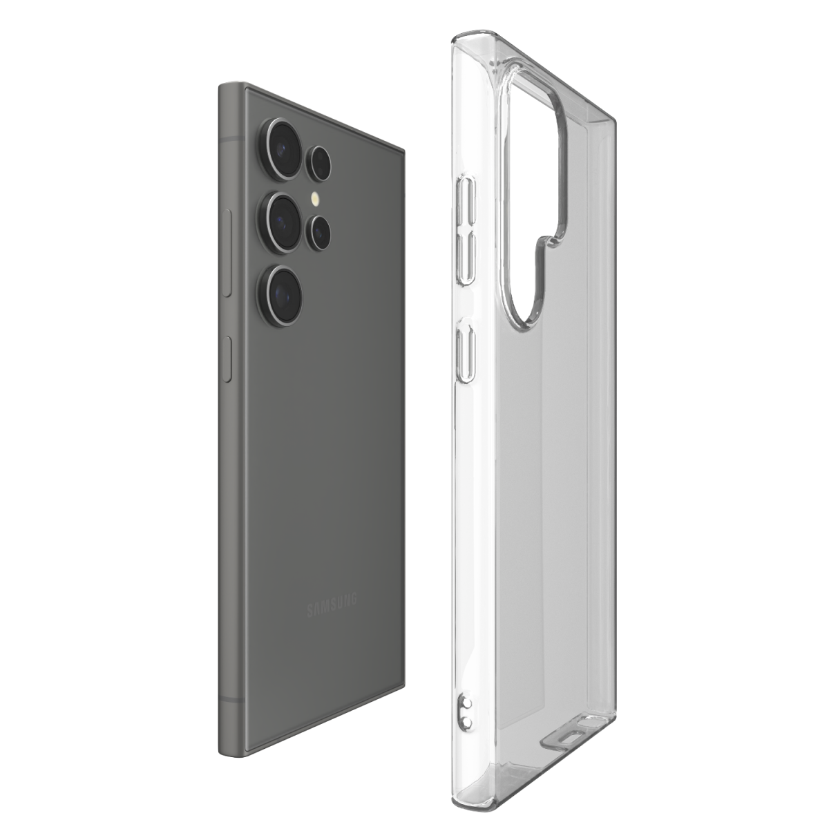 Gambar Āsenaru Airlite Thin Case, casing polikarbonat bening Samsung Galaxy, dengan ketebalan 0,5 mm, memberikan perlindungan ramping dan tidak mencolok.