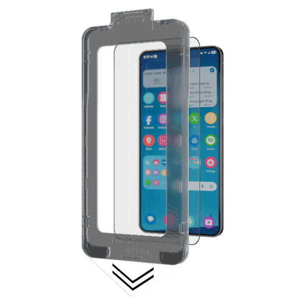 Image of Āsenaru DustShield Tempered Glass, a 0.4mm full-coverage screen protector for Galaxy S25, featuring 9H hardness and a steel mesh overlay for enhanced dust and scratch protection and installation kit for easy application.