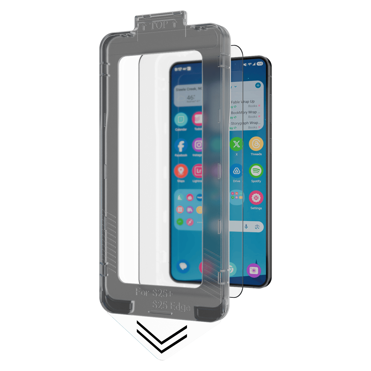 Image of Āsenaru DustShield Tempered Glass, a 0.4mm full-coverage screen protector for Galaxy S25, featuring 9H hardness and a steel mesh overlay for enhanced dust and scratch protection and installation kit for easy application.