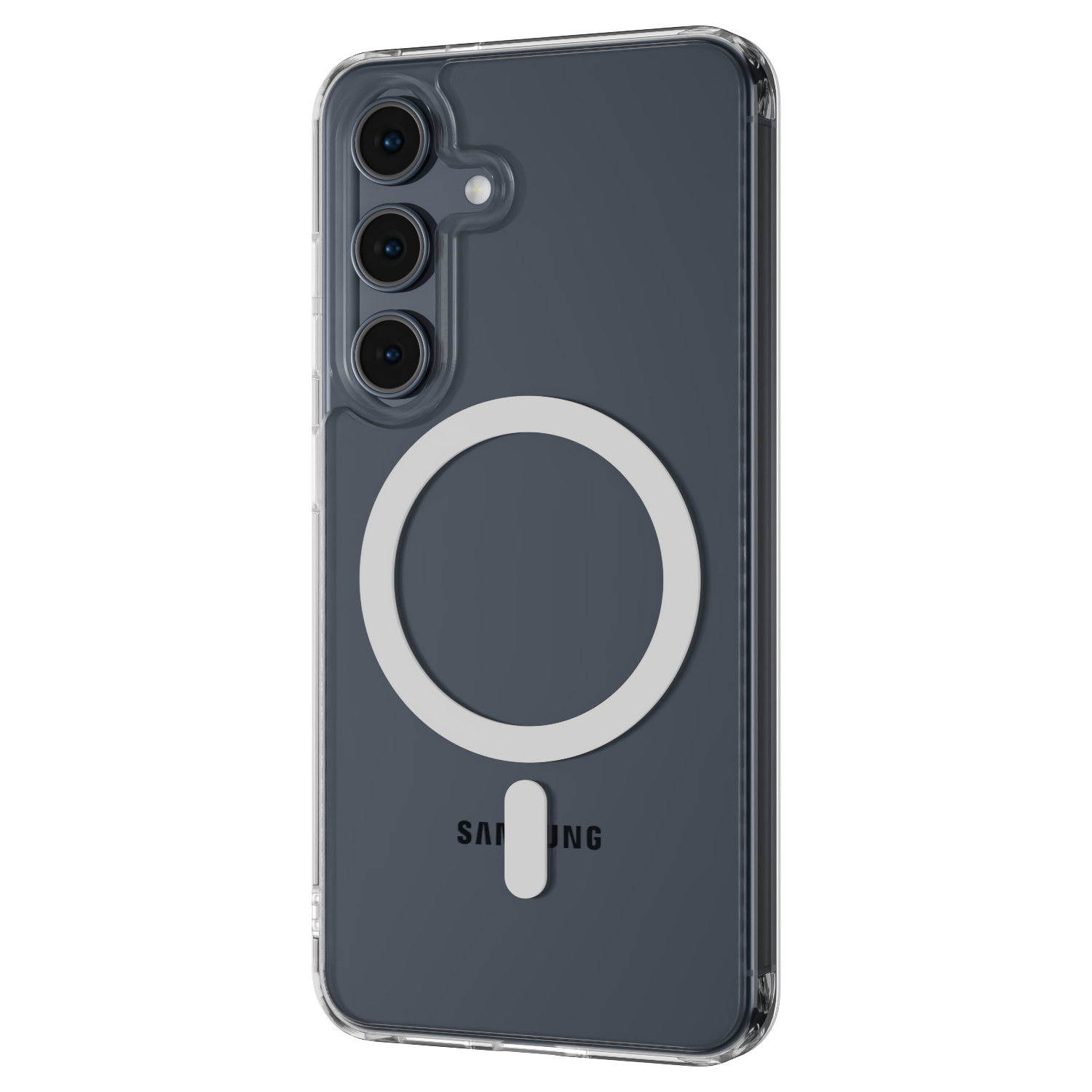 The Āsenaru Lite Hybrid Magsafe Case, a slim 1.3mm Galaxy S25 case with transparent TPU bumpers and a rigid polycarbonate back, showcasing full protection and MagSafe compatibility.
