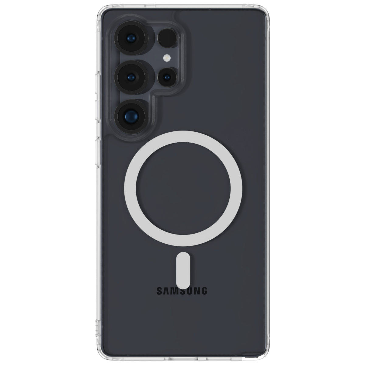 The Āsenaru Lite Hybrid Magsafe Case, a slim 1.3mm Galaxy S25 case with transparent TPU bumpers and a rigid polycarbonate back, showcasing full protection and MagSafe compatibility.