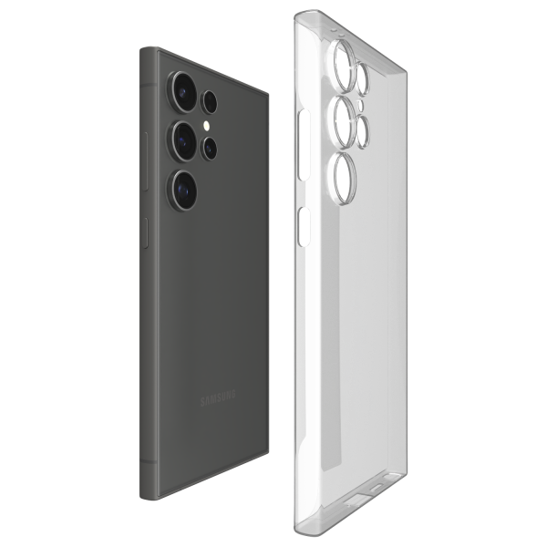 Tampilan dekat Āsenaru Signature Super Slim Case untuk seri Samsung galaxy s24, casing ultra-tipis 0,35mm yang tersedia dalam berbagai warna, dirancang untuk memberikan perlindungan ramping dan minimalis dengan tepi terangkat di sekitar layar dan kamera.