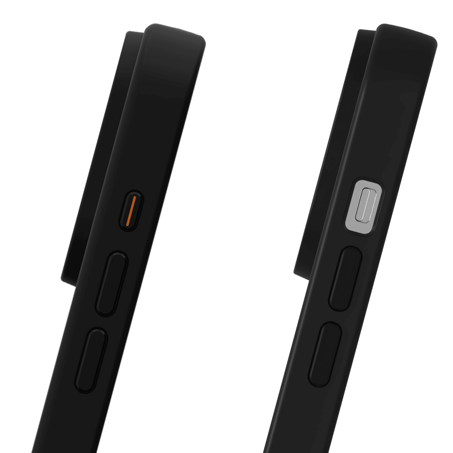 Photo of the Āsenaru Matte Hybrid MagSafe Case, featuring matte black TPU bumpers and a translucent gray back, designed for durability and full device protection, compatible with MagSafe accessories.