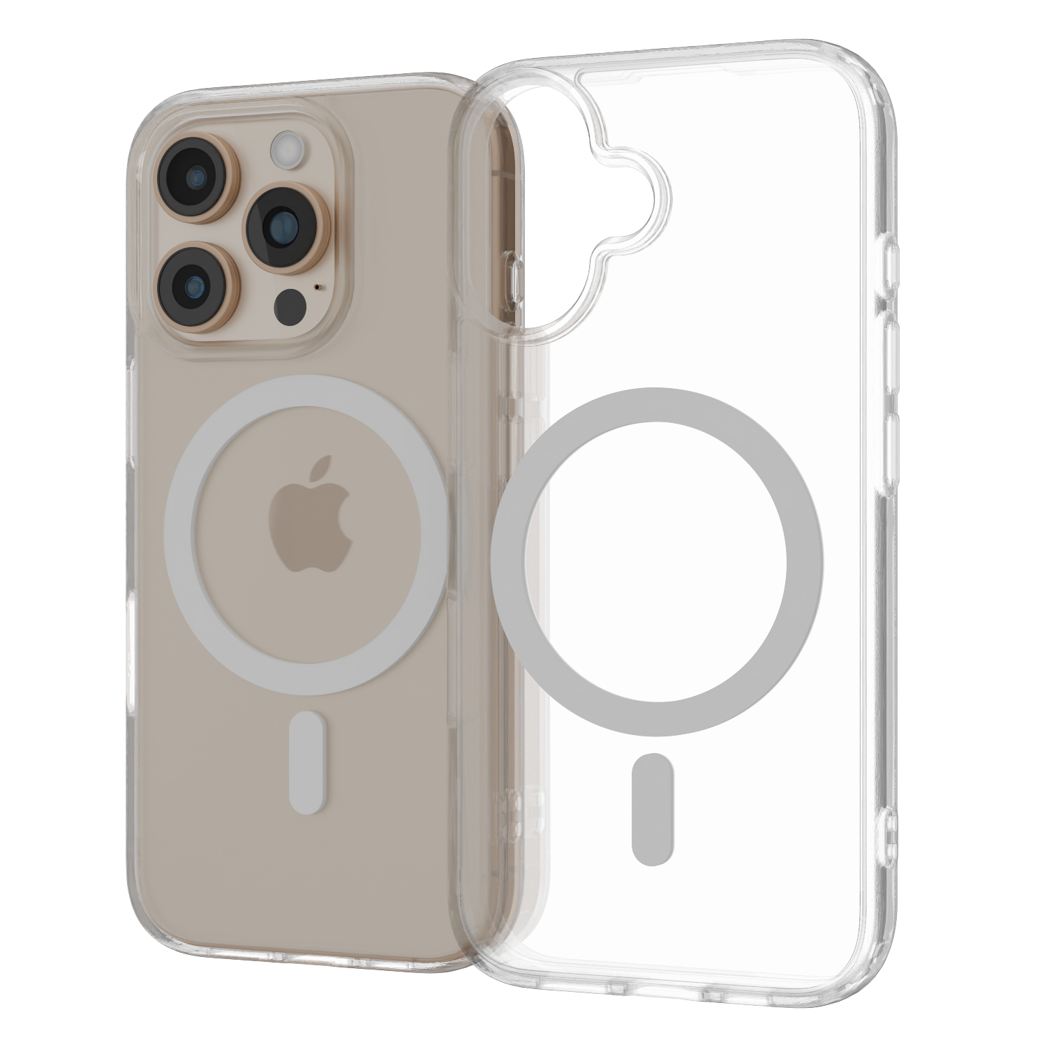 The Āsenaru Lite Hybrid Magsafe Case, a slim 1.3mm iPhone case with transparent TPU bumpers and a rigid polycarbonate back, showcasing full protection and MagSafe compatibility.